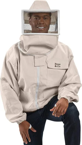 Vista 5 de Bees & Co K75 Chaqueta de apicultor de algodón natural con velo cuadrado