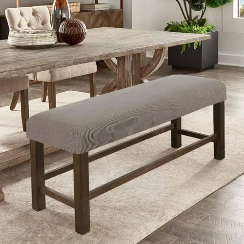 Vista 7 de Fundas elásticas de banco extraíbles y lavables, color caqui, con parte inferior elástica, protectores de banco medianos para silla de comedor