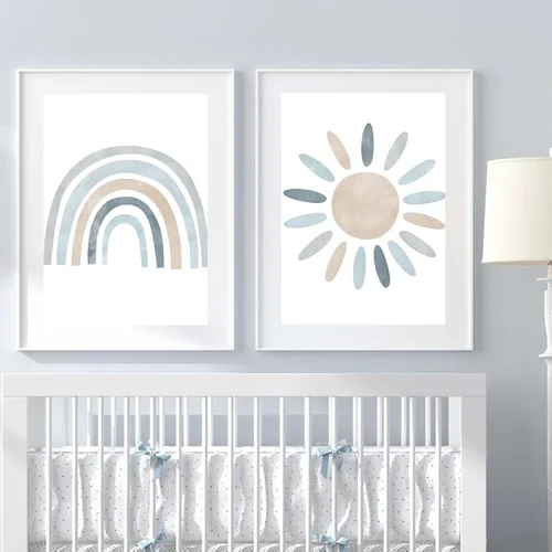 Vista 6 de Impresiones de pared para cuarto de bebé, lienzo de nube de arco iris, arte de pared infantil, póster bohemio nórdico para niños, decoración