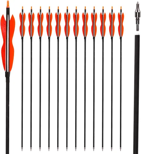 Vista 13 de LWANO Flechas de caza de carbono de 31 pulgadas, flechas de práctica con plumas de pavo de 5 pulgadas, 500 para arco recurvo y arco compuesto