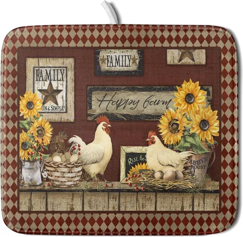 Vista 139 de Tapete de secado de platos con diseño de pájaro rojo de Feliz Navidad, absorbente y de secado rápido, protector para encimera de cocina, 18 x 24