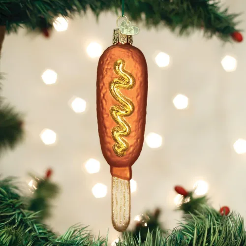 Vista 2 de Old World Christmas Corn Dog Ballpark Foods Adornos de vidrio soplado para árbol de Navidad, 5