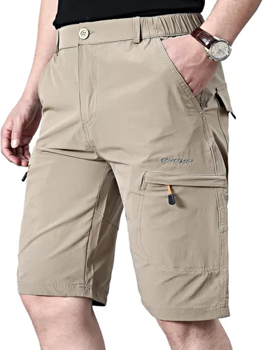 Vista 2 de EXEKE Pantalones cortos de senderismo ligeros para hombre, elásticos, de secado rápido, con múltiples bolsillos