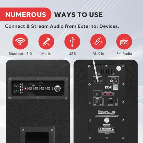Vista 8 de Pyle - Sistema de altavoces PA portátil con Bluetooth - Sistema de altavoces PA portátil activo de 2000W con Bluetooth para exteriores con entrada
