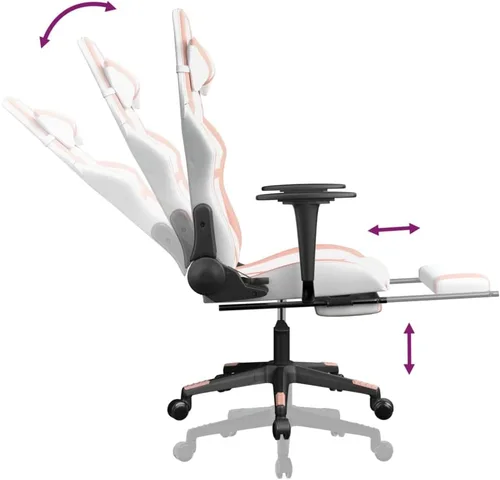 Vista 8 de Massage Gaming Chair with Footrest White&Pink Faux Leather