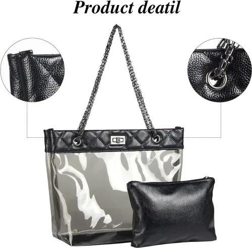 Vista 5 de MICOM Color caramelo 2 en 1 con correa de cadena, bolsos transparentes transparentes para mujer