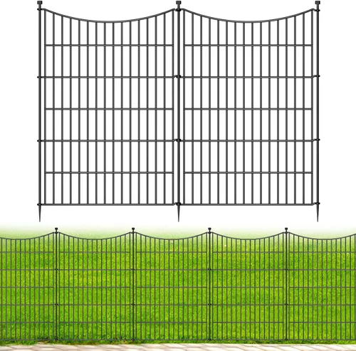 Vista 18 de 4 Paneles de Valla Decorativa de Jardín con Puerta, 121.92 cm(A) X 3.2 m(L) Valla sin Excavación para Perros Barrera de Animales al Aire Libre