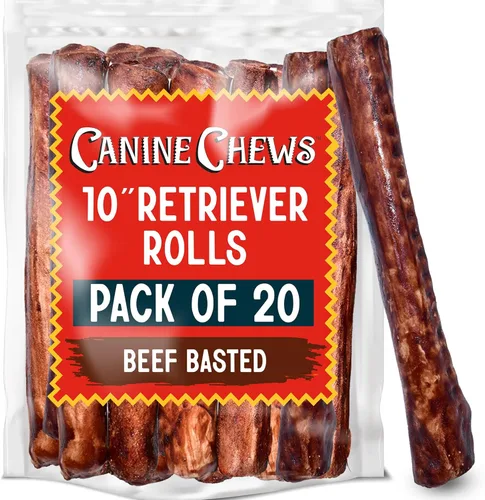 Vista 13 de Canine Chews Huesos de cuero crudo de 10 a 11 pulgadas para perros grandes, masticables duraderos de cuero crudo para perros, rollos de retriever