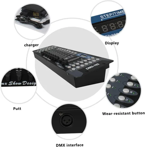 Vista 2 de SHEHDS Controlador de DJ 192 DMX Pantalla LCD Controlador DMX Equipo de DJ Controlador de luz de escenario, Luces Par, Luces de cabeza móvil, Pubs