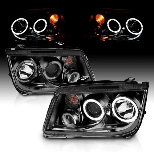 Vista 2 de AmeriLite para 1999-2005 Volkswagan Jetta Faros Delanteros de Proyector de Repuesto LED Halos Negros, Conjunto de Luces Antiniebla - Lado