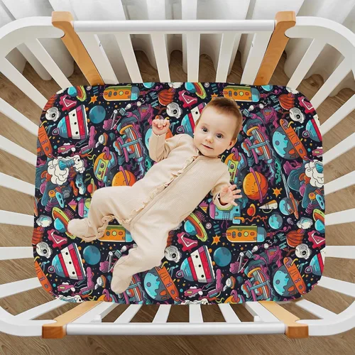 Vista 7 de Fitted Crib Sheets Funny Space Mini Crib Sheets for Boy & Girl Toddler Mattress Sheets Playard Sheet 21216696