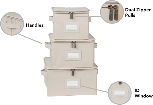 Vista 2 de Covermates Keepsakes - Caja de almacenamiento de platos, apilable, asas reforzadas, almacenamiento de porcelana, beige jaspeado