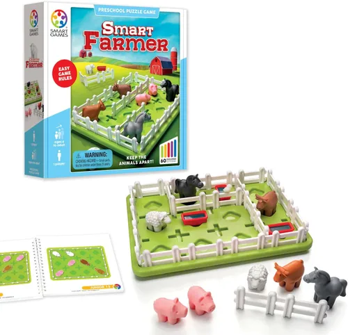 SmartGames Smart Farmer – Barnyard STEM Focused Cognitive Skill-Building Logic Puzzle Game with 60 Challenges for Ages 5+