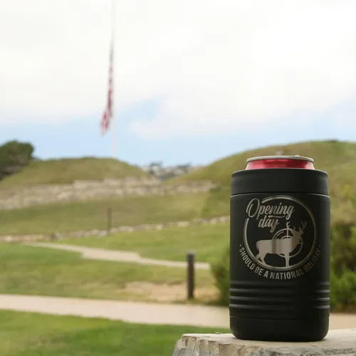 Vista 6 de Thomas and Son - Cold Beverage Can Cooler - Engraved Open Season Hunting Can Holder - Double Wall Insulated Can Cozy Sleeve - Hunting Gifts for