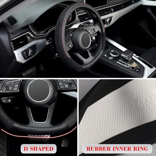 Vista 4 de KAFEEK Funda universal para volante en forma de D, de 15 pulgadas, piel de microfibra, viscosa, transpirable, antideslizante, cálida en invierno