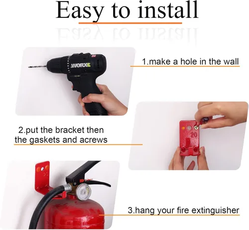 Vista 4 de Paquete de 2 soportes para extintor de incendios y 4 calcomanías para extintor de incendios, soporte de montaje de gancho de pared para extintores