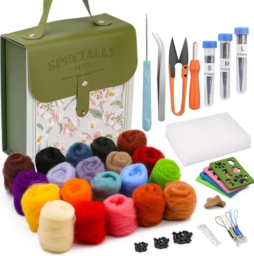 Kit de fieltro con aguja Mayboos, juego de lana mecha de 20 colores, kit de fieltro de lana con moldes de fieltro y caja de almacenamiento portátil