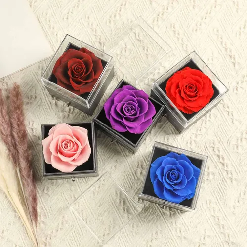 Vista 6 de Skalago Rosa real preservada con collar de corazón I Love You en 100 idiomas, hecho a mano, flor de rosa real encantada para el día de San Valentín