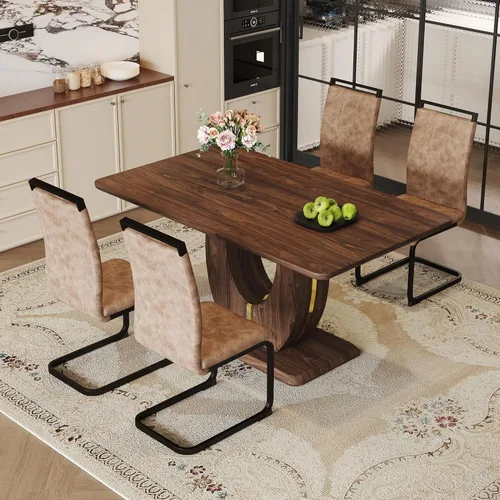 Vista 91 de JUFU Juego de mesa de comedor moderno para 4, juego de mesa de cocina rectangular de 63 pulgadas con mesa de mármol sintético y 4 sillas tapizadas