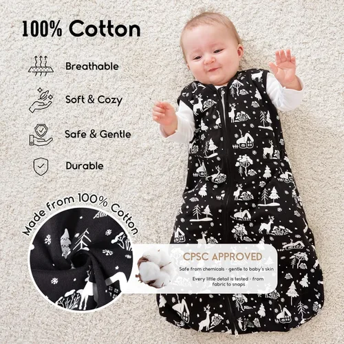 Vista 2 de Yoofoss Saco de dormir para bebé de 0-6 meses 0.5 TOG Manta vestible para bebé, 100% algodón orgánico Saco de dormir para bebé/niño pequeño