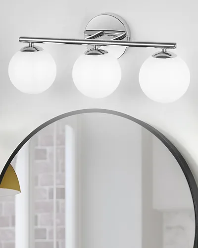 Vista 9 de Black Globe Bathroom Light Fixtures 3-Light Vanity Light with Plastic Milk White Globe Shades 11.81 inch Wall Sconce Lighting Over Mirror, Vanity