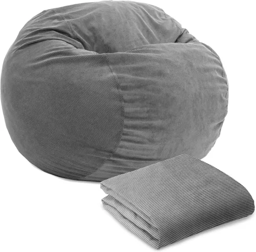 CordaRoy's Funda de pana para puf (el puf se vende por separado), funda para puf convertible, lavable a máquina, tela de pana lavable a máquina, Gris