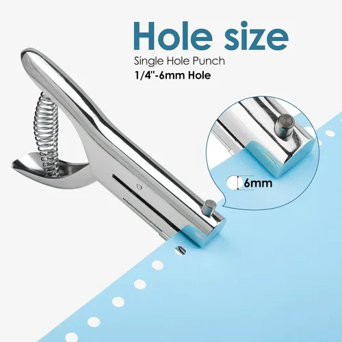 Vista 3 de MROCO Perforadora de un solo agujero de 1/4", Perforadora manual para manualidades y papel, perforadora resistente para tarjetas de papel, plástico