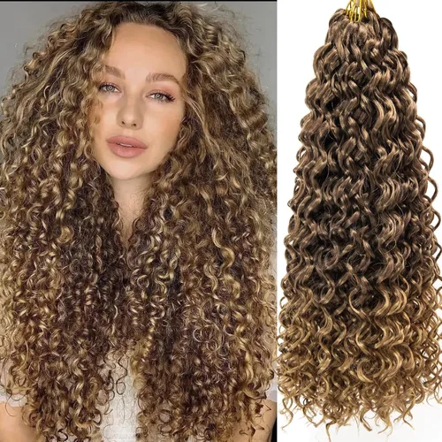 Vista 27 de 8 Paquetes de Cabello Rizado con Ganchillo GoGo para Mujeres, Cabello Rizado con Ganchillo para Trenzas de Ola Profunda, Extensiones de Cabello