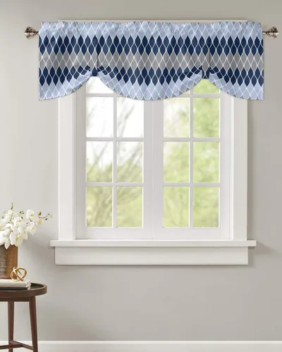 Vista 2 de Cenefa de amarre para ventanas, cortinas de arte abstracto de mediados de siglo, cenefas con bolsillo para barra, tratamientos de ventana
