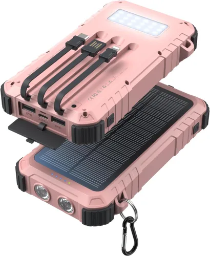 Vista 9 de Power-Bank-Solar-Cargador 45800mAh de Carga Rápida con 3 Cables Integrados, Linterna LED, Batería Externa Portátil Compatible con iPhone, Android