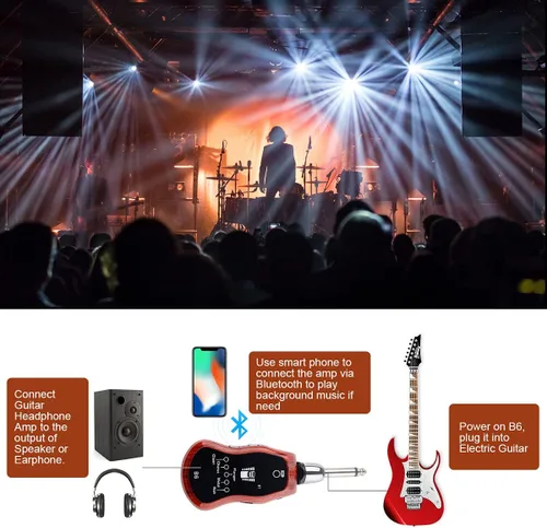 Vista 4 de Amplificador de auriculares para guitarra B6, mini enchufe, amplificador de guitarra, Bluetooth recargable para guitarra eléctrica de bolsillo
