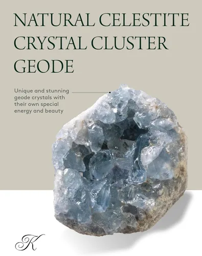 Vista 4 de KALIFANO Geoda de racimo de cristal celestita AAA+ crudo – Piedra celestina natural de alta energía – Roca celestita de Reiki Wicca con efectos