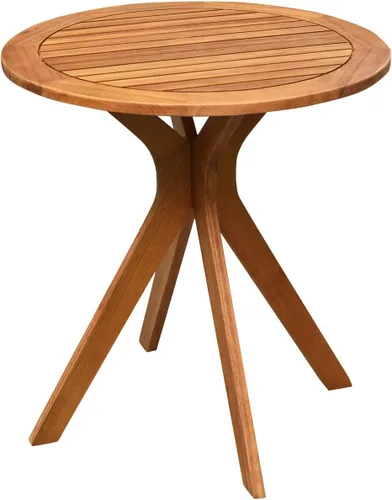 Tangkula Mesa bistró de madera de eucalipto de 27.5 pulgadas, mesa redonda de madera con base en X, mesa de bistró lateral de café para jardín,