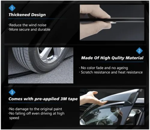 Vista 6 de 1 Pair Sun Rain Guard Window Visors Front Left Driver Right Passenger Upper Side Tape On External Window Slim Style Acrylic Smoke Tinted Set