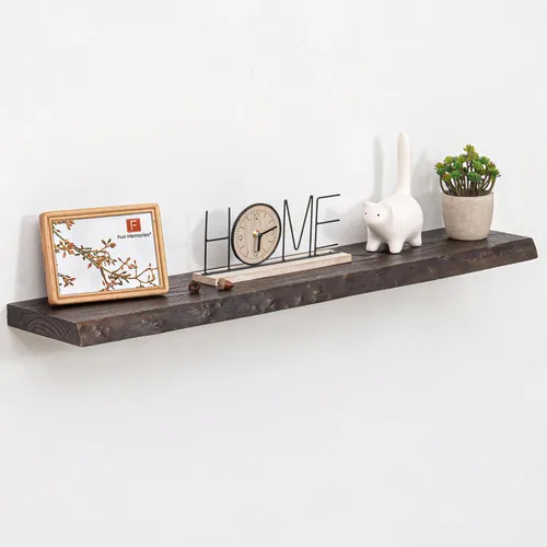 Vista 50 de Estantes flotantes para pared, 36"x9.3" estantes de pared de madera de olmo rústica sólida con borde vivo, estantes flotantes resistentes con Olmo