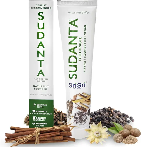 Vista 12 de Sri Sri Tattva Sudanta - Pasta de dientes de carbón - SLS, pasta de dientes herbales sin flúor con neem y hierbas ayurvédicas, blanqueamiento dental