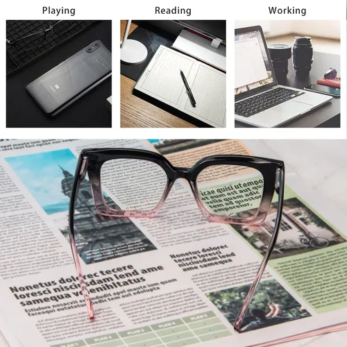 Vista 6 de KoKoBin Paquete de 3 elegantes lentes de lectura estilo Oprah con marco cuadrado para mujer, bloqueo de luz azul, cómodos lectores +2.5