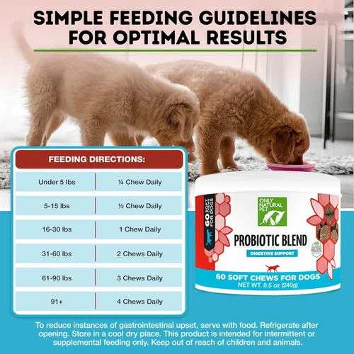 Vista 6 de Only Natural Pet Suplemento probiótico para perros y gatos, fórmula enzimática para la salud digestiva y intestinal, masticables digestivos