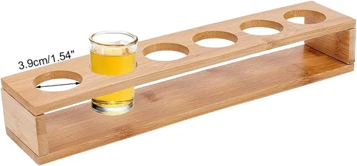 Vista 8 de NBEADS Soporte para 12 bandejas de vidrio de chupito, estante de madera de bambú para copas de vino de cerveza, estante organizador de copas