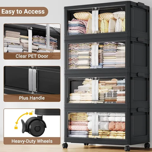Vista 5 de BROVIEW Contenedores de almacenamiento apilables de 160 cuartos de galón con tapas, caja de almacenamiento plegable extragrande de 40 galones