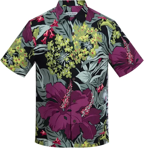 Havana Breeze Camisas hawaianas para hombre, 100% seda, manga corta, estampadas, camisa de playa, ajuste relajado, camisas tropicales de verano