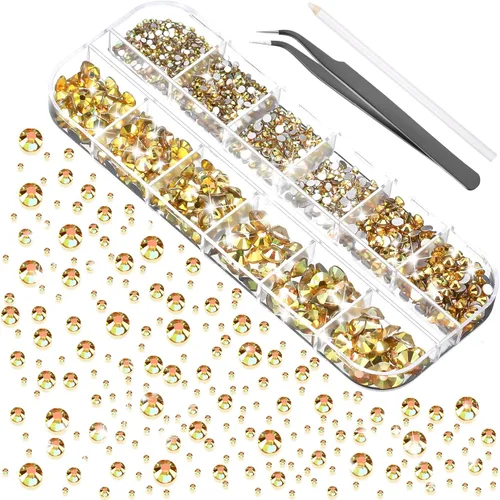 TecUnite 2000 piezas de diamantes de imitación con reverso plano, 6 tamaños (1.5-6 mm), diamantes de imitación de cristal redondos con herramientas