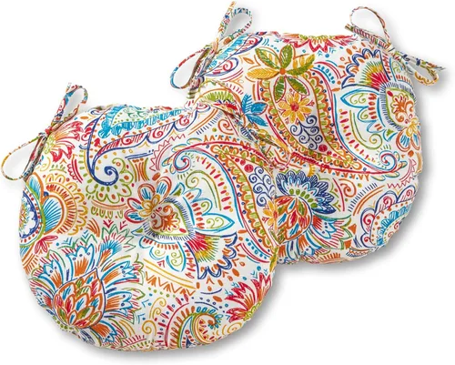 Vista 51 de Greendale Home Fashions Cojín redondo para asiento bistro de 15 pulgadas, 2 unidades (paquete de 1), Adobe Stripe