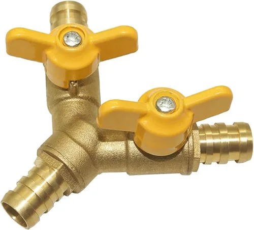Vista 2 de Hooshing Válvula de cierre de 3 vías de latón de manguera de 1/2 "válvula de bola en forma de Y con abrazaderas inoxidables para agua, combustible