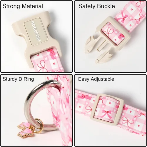 Vista 172 de DOGWONG Collar de algodón y cáñamo para perros, collar rosado resistente ajustable de tela natural suave para mascotas, lindo collar de boda