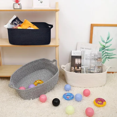 Vista 5 de ABenkle Cesta de almacenamiento pequeña con asas, cuerda de algodón tejida para perros y gatos, estantes decorativos para guardería, lavandería