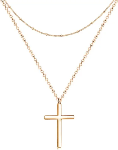 Vista 12 de Ovian Collar de cruz lateral para mujer, chapado en oro de 18 quilates, acero inoxidable, gargantilla religiosa cristiana