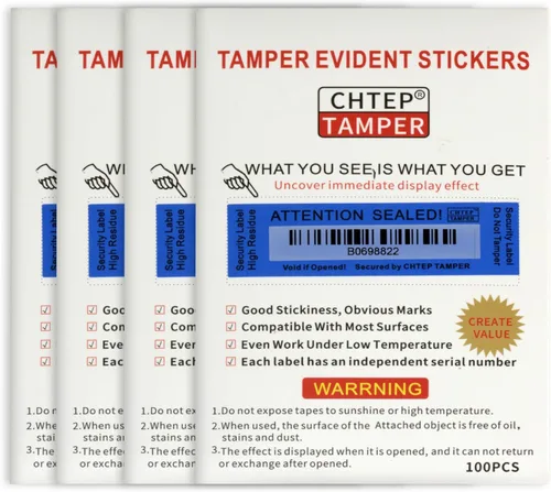 Vista 2 de ChtepTamper - 100 calcomanías de seguridad de transferencia total a prueba de manipulaciones, ideales para envío de mercancías, intercambio
