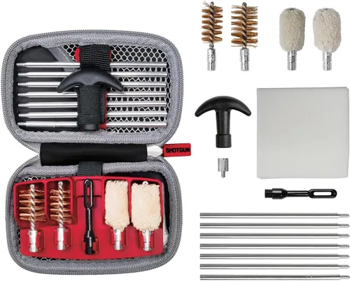 Real Avid Kit de limpieza de escopeta I Kit de limpieza de calibre 12 y calibre 20 I Trampa portátil para pistola de tiro Kit de bolsa con