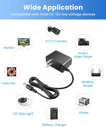 Vista 3 de ZOSI DC 12V 2A US CCTV Power Supply Adapter for Home Security Camera Surveillance System